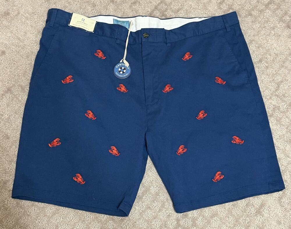 NEW Castaway Mens Shorts Size 44 Nantucket Island Blue Embroidered Lobsters